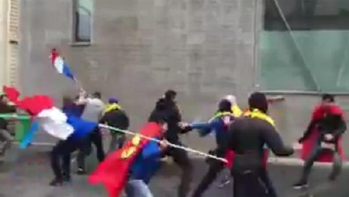 PKK supporters attack Azerbaijani protesters in Paris, France - VIDEO 
